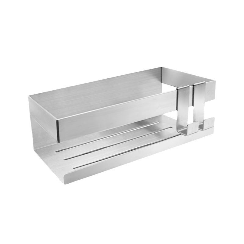 Samoprzylepna półka prysznicowa ze stali nierdzewnej 304 - Nie wymaga wiercenia 22x9x7,5 cm - Z 2 haczykami na akcesoria - Kosz do przechowywania mont