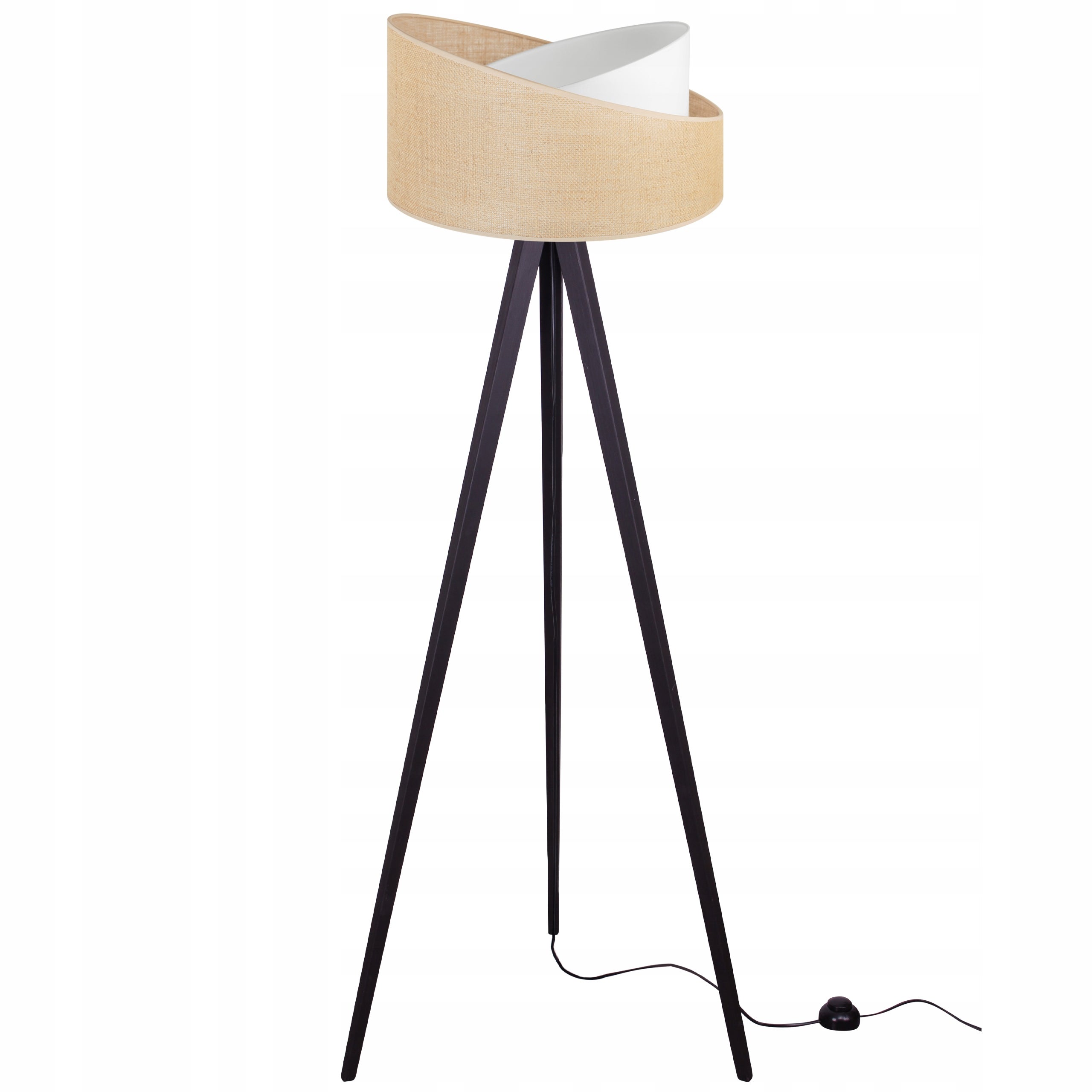 Lampa podłogowa trójnóg Light Home LH Juta Drewno 1x E27 60W nogi grube czarny/naturalny