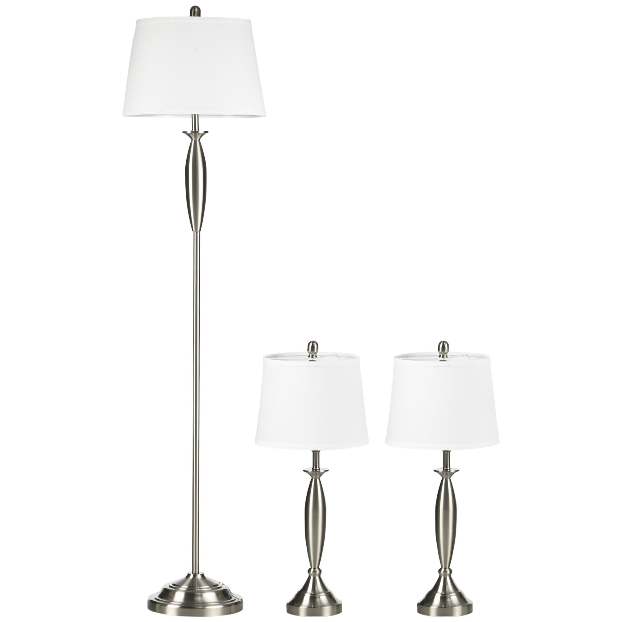 Zestaw 3 lamp do salonu, srebrno biała nowoczesna lampa podłogowa, oświetlenie z 2 lampami stołowymi z gwintem E27 do salonu i sypialni