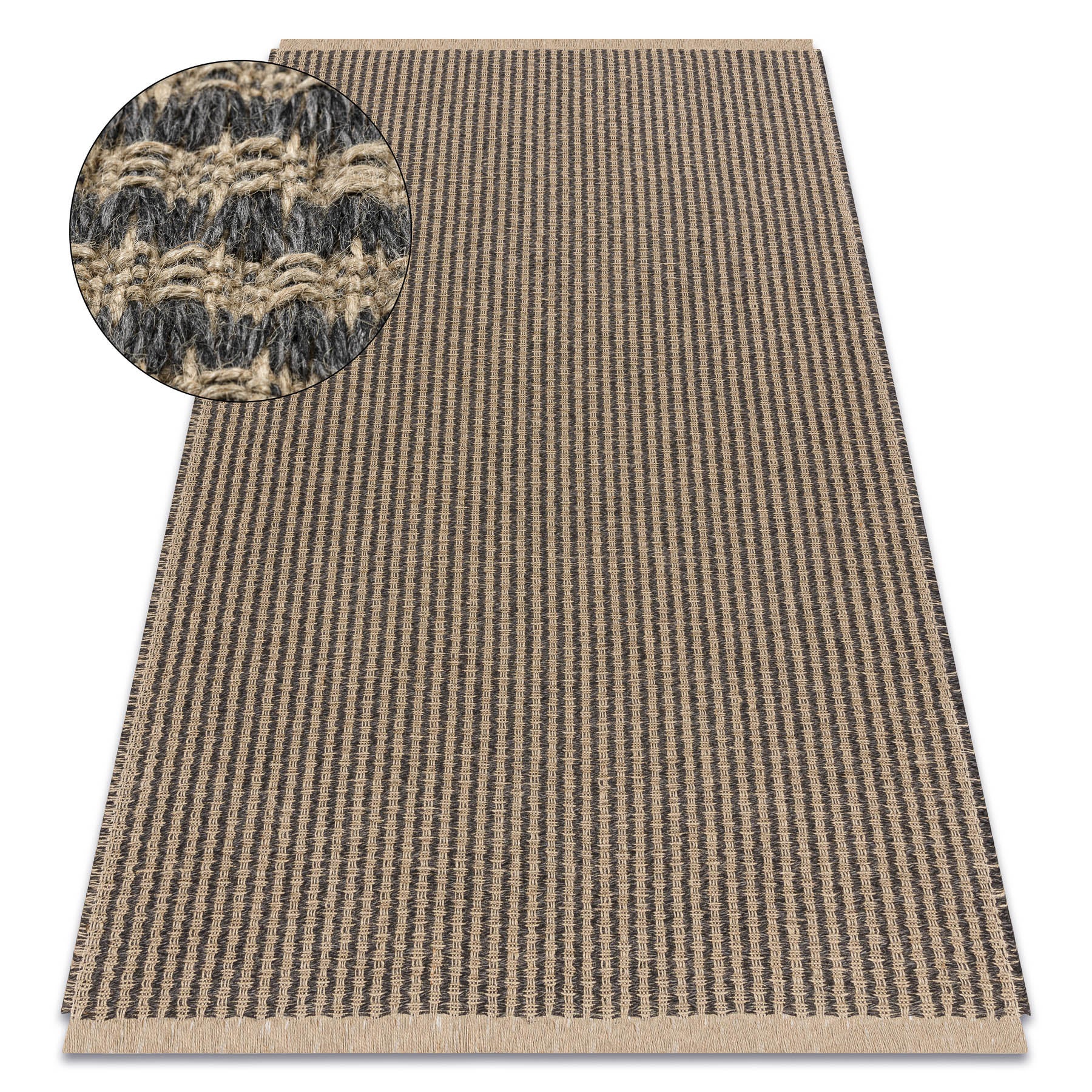Dywan JUTE 3650 czarny / beż linie - jutowy, płaskotkany, frędzle 80x150 cm