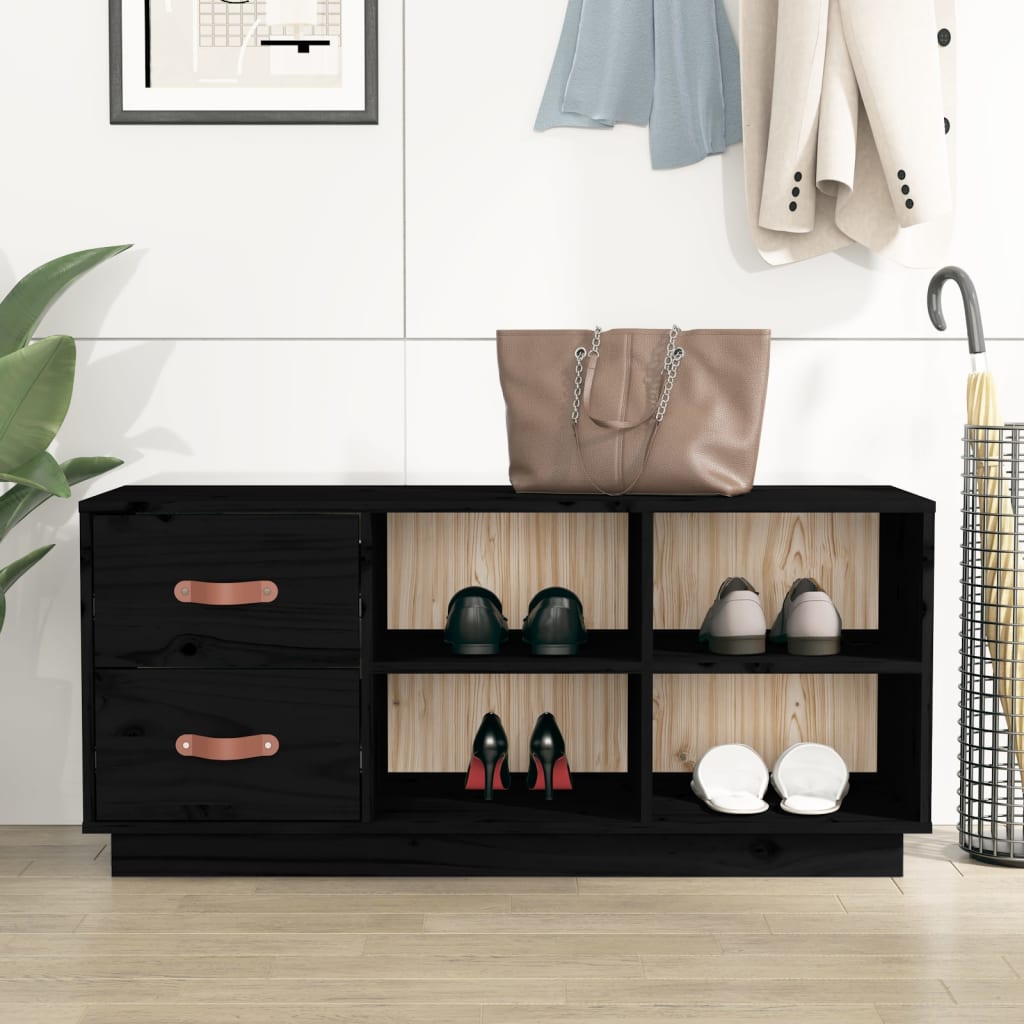 Szafka na buty, czarna, 100x34x45 cm, lite drewno sosnowe vidaXL