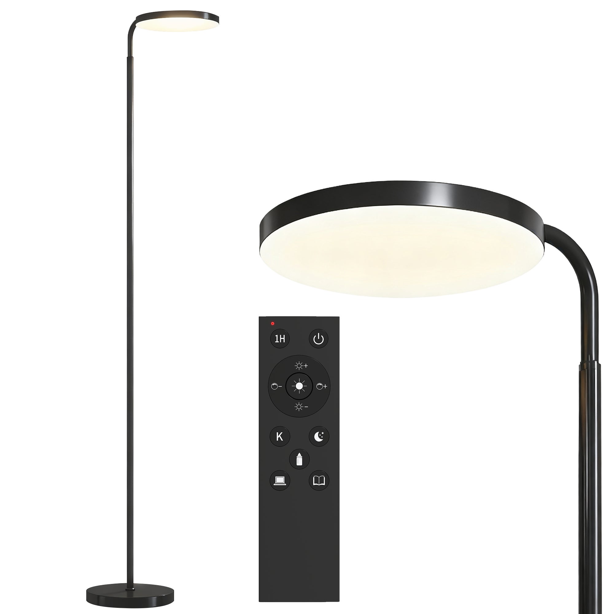 Lampa stojąca LED z magnetycznym pilotem, regulowana elastycznie, obrotowa, metalowa, czarna