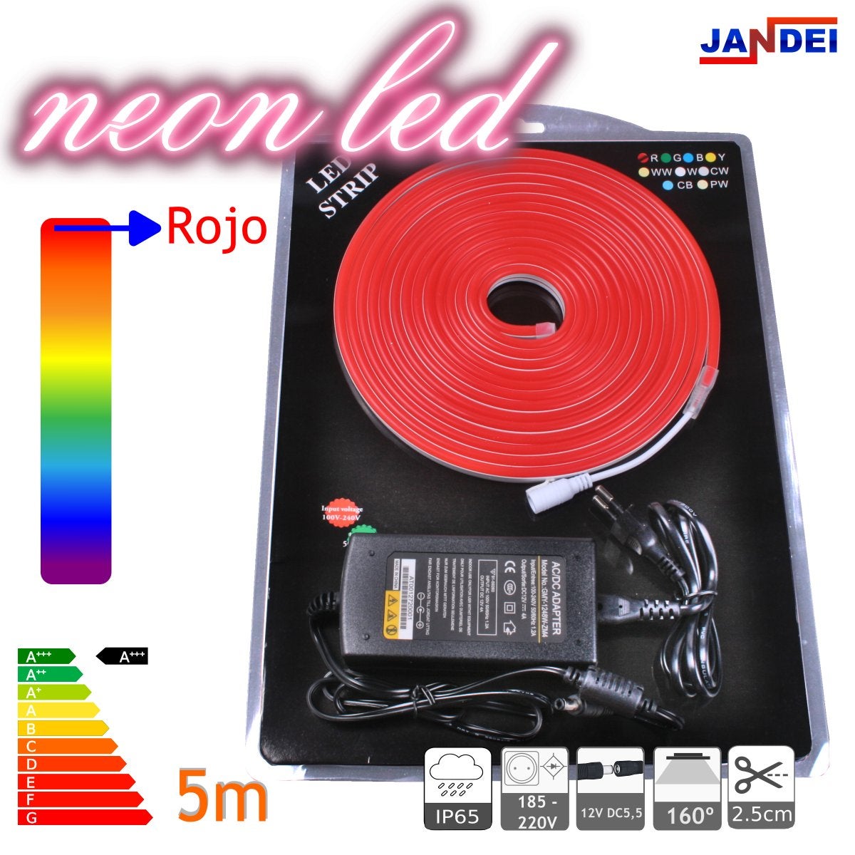 Zestaw Neon led elastyczny 5m czerwony dekoracyjny 12VDC 6 * 12mm czerwony w tym transformator i kabel 1m