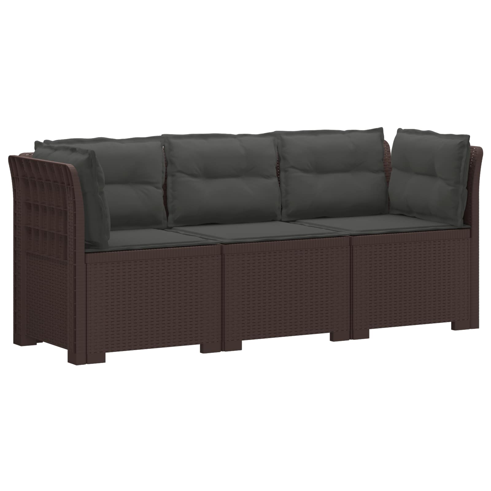 Sofa Ogrodowa Modułowa 3-Osobowa Plastikowa Brązowa z Poduszkami na Taras