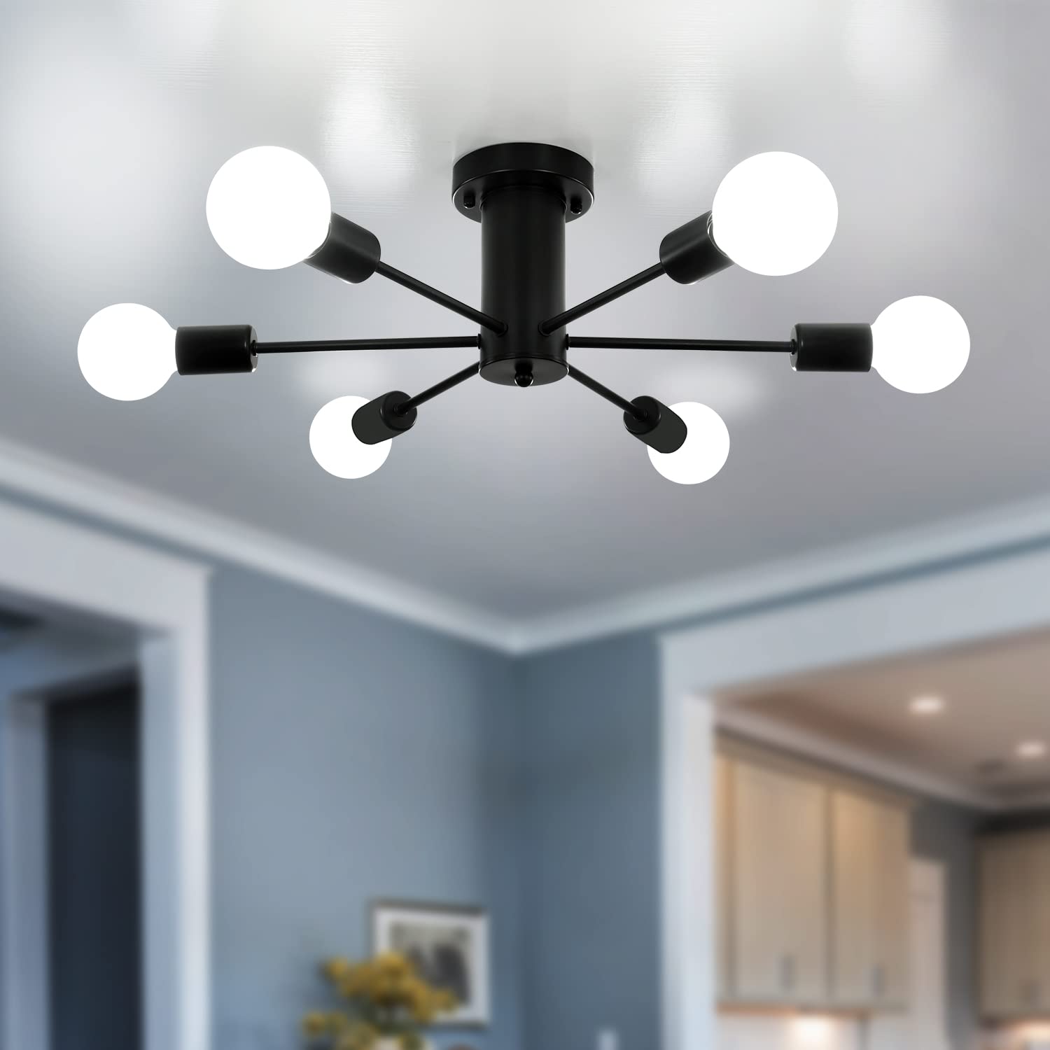 Plafoniera półwpuszczana lampa sufitowa z żarówkami nowoczesny żyrandol Sputnik lampa wisząca w stylu połowy wieku czarna żarówka nie jest dołączona