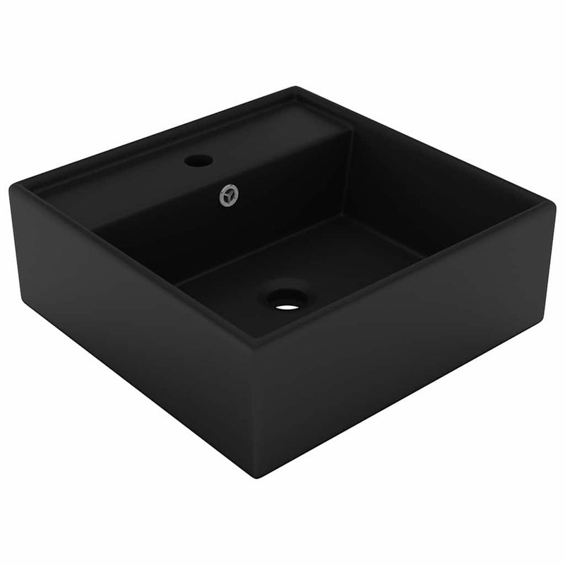 Umywalka Nablatowa Ceramiczna Kwadratowa Czarna do Łazienki 41 cm
