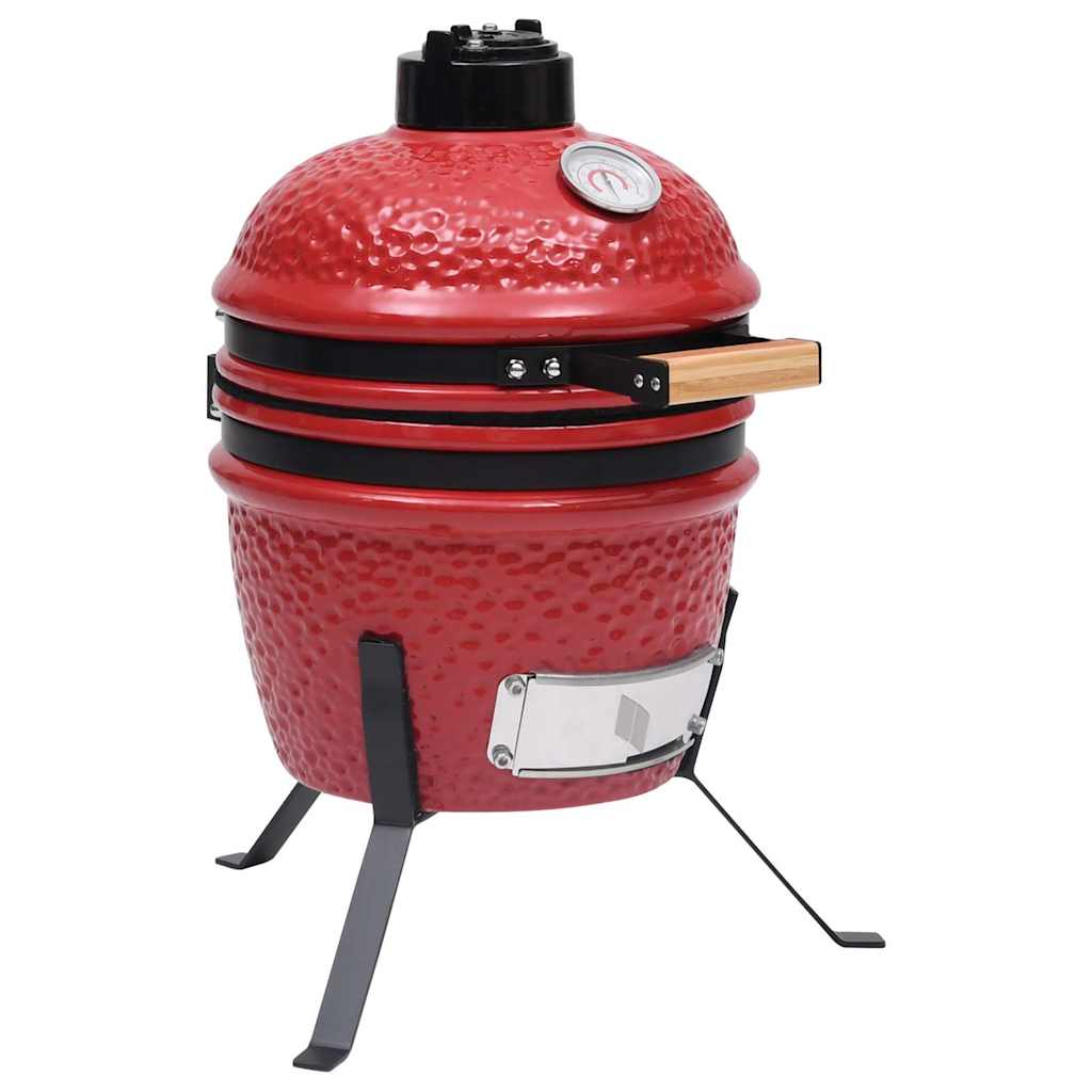 Grill Kamado Węglowy Okrągły z Wędzarnią Ceramiczny Czerwony