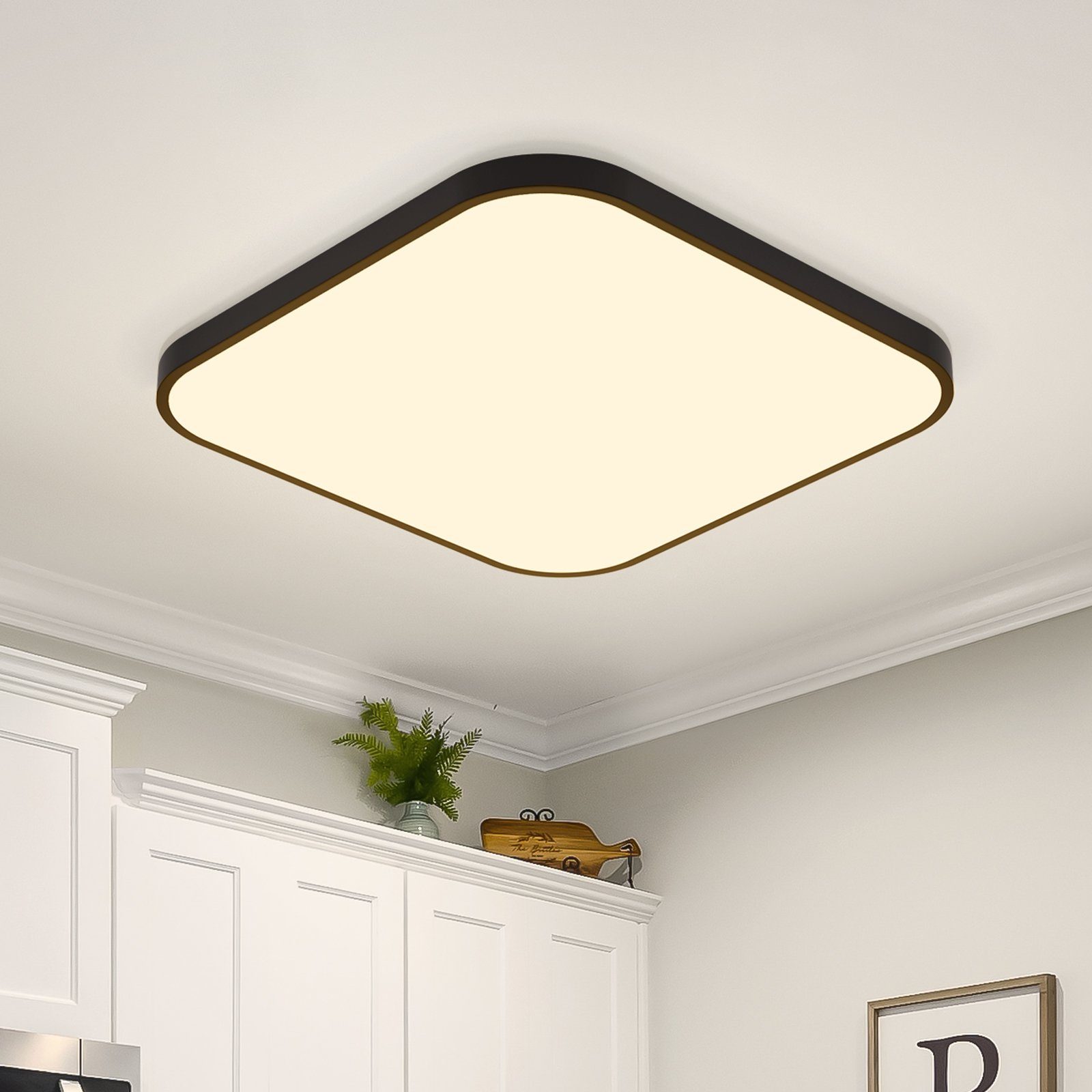 NETTLIFE Lampa sufitowa LED płaska 27 cm Ciepła biała czarna lampa 19 W kwadratowa lampa do sypialni i łazienki IP44 do łazienki
