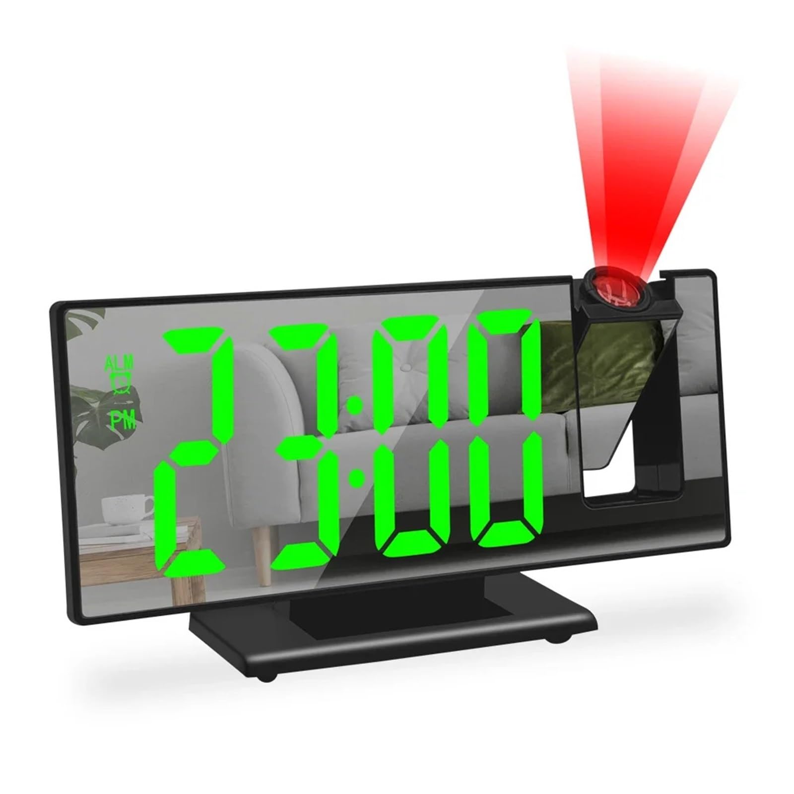 Cyfrowy budzik zasilany przez USB, projekcja 180°, godzina, temperatura, drzemka, zegar stołowy, projektor LED 12/24h (WG)