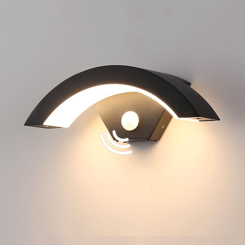 Zewnętrzna lampa ścienna z czujnikiem ruchu, 24 W IP65 wodoodporna zewnętrzna lampa ścienna, czarna, oświetlenie zewnętrzne na patio, wejście, do ogro