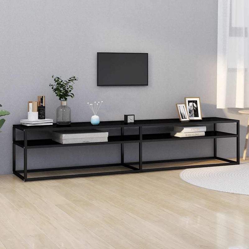 vidaXL Szafka TV, czarna, 200x40x40,5 cm, hartowane szkło