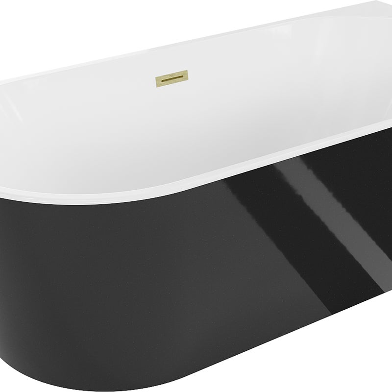 Mexen Oval wanna wolnostojąca przyścienna 180 x 80 cm, biała/czarna, przelew złoty szczotkowany - 52671808075-55