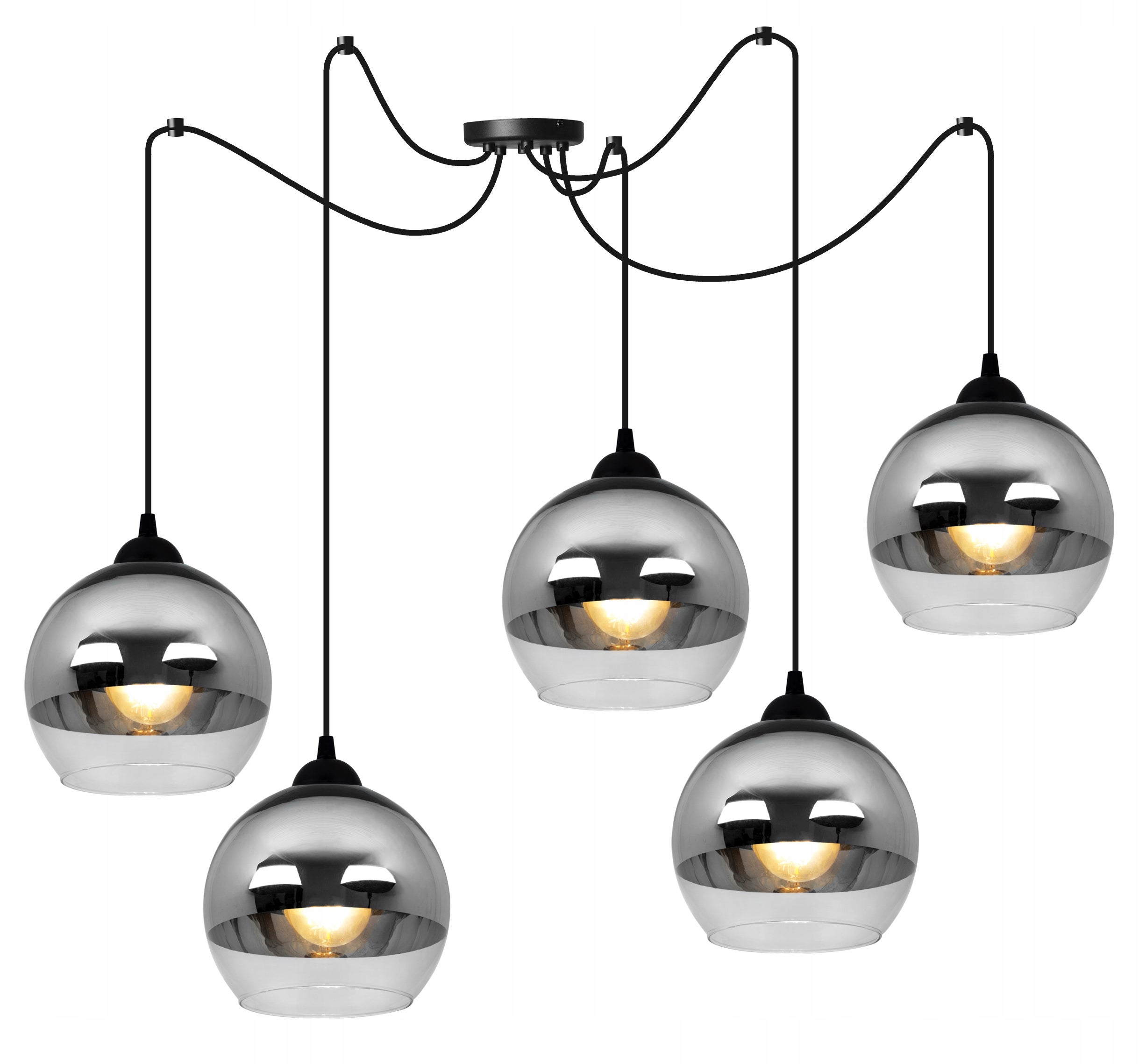 Lampa sufitowa wisząca Light Home LH Spider Bergen 5x E27 abażur kulisty srebrny elegancka