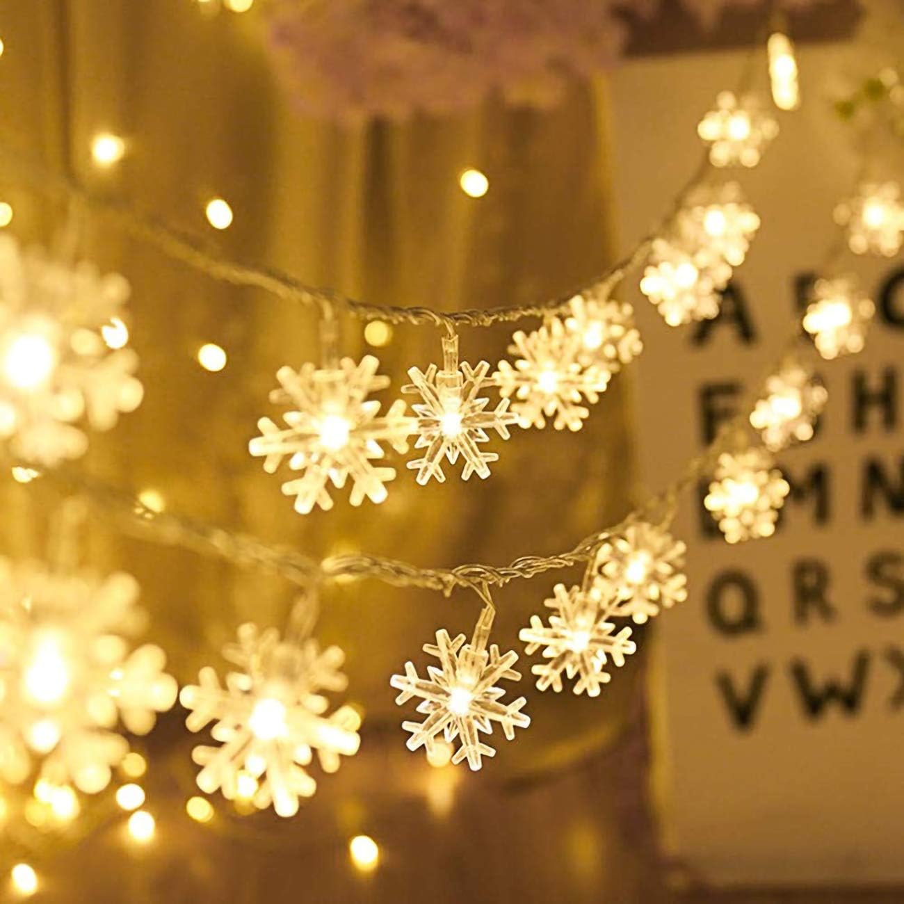 (Płatki śniegu) Lampki choinkowe, 20 stóp, 40 diod LED, 2 tryby oświetlenia, dekoracyjne do sypialni, na patio, na wesele, na imprezę