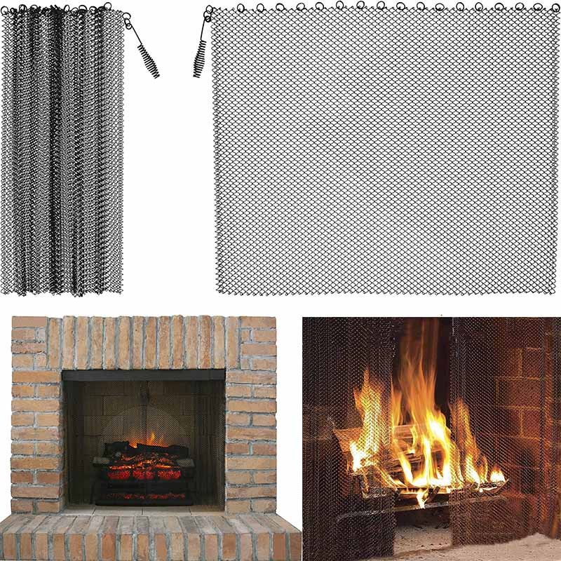 Metalowe zasłony kominkowe, 2 metalowe zasłony siatkowe, żelazna krata zabezpieczająca, kolor czarny, 24" szer. x 18" wys.