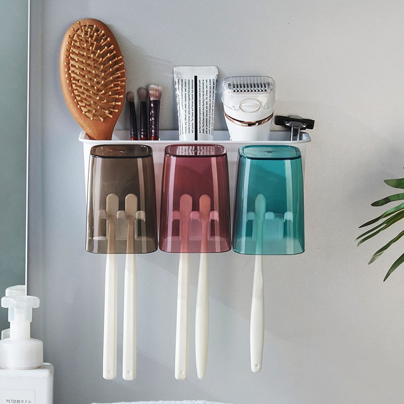 Uchwyt na szczoteczki do zębów montowany na ścianie z kubkami samoprzylepny uchwyt na szczoteczki zębów wielofunkcyjny uchwyt szczoteczki elektryczne
