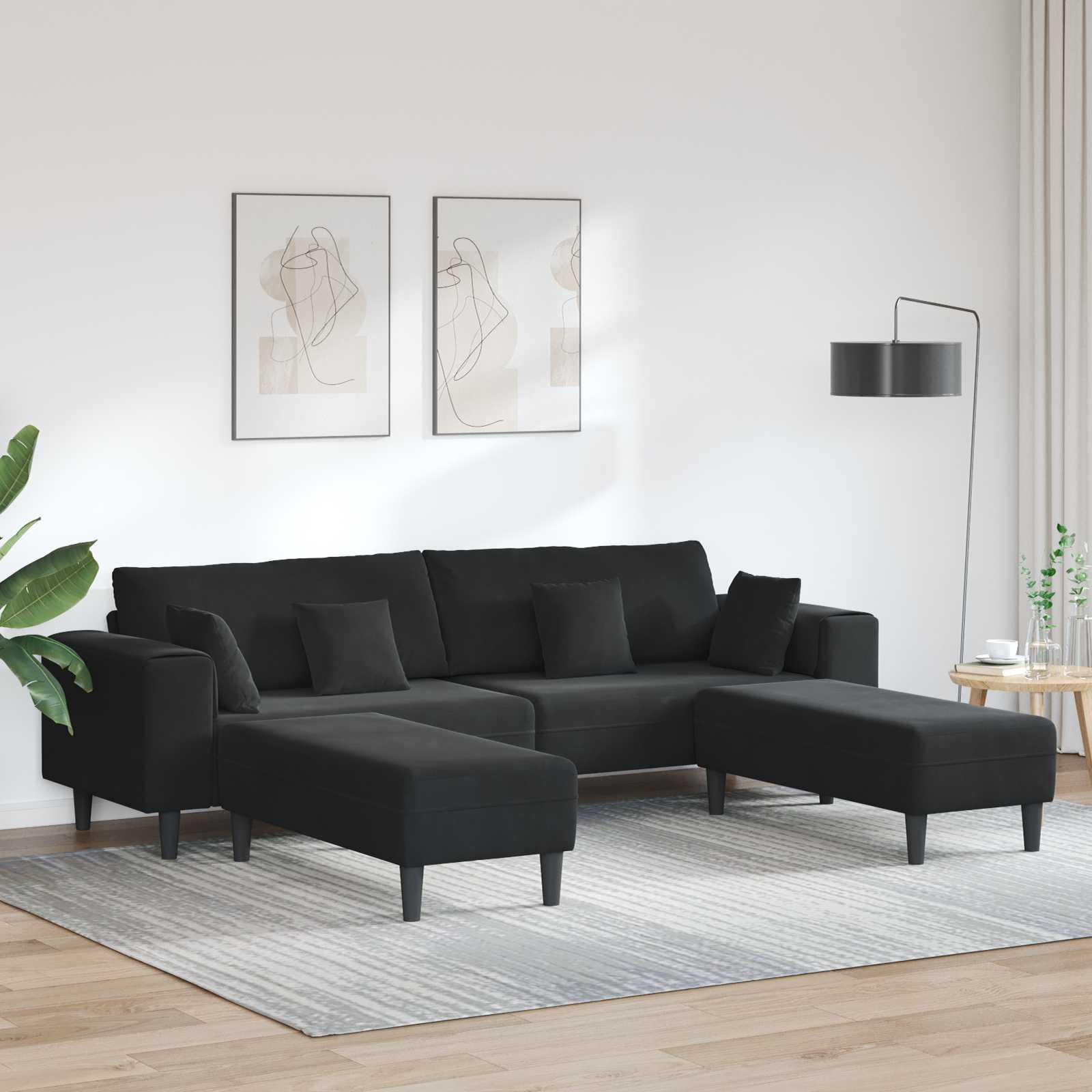 Sofa 3 pcs Czarny 250 x 188 x 76 cm Aksamit vidaXL