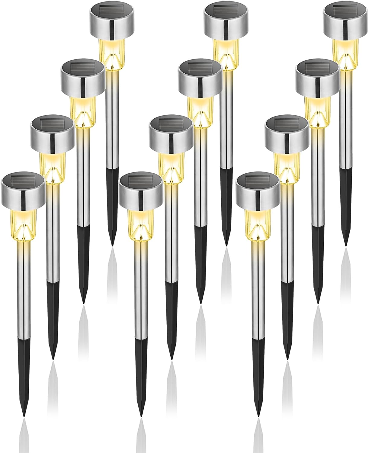 Lampy solarne zewnętrzne, lampy solarne ogrodowe, wodoodporne lampy solarne zewnętrzne na patio, trawnik, do ogrodu, na podjazd, opakowanie 12 sztuk,