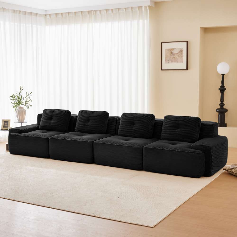 Modułowa, bezramowa sofa 4-osobowa, wygodna, prążkowana tkanina, antypoślizgowa, przyjazna dla zwierząt