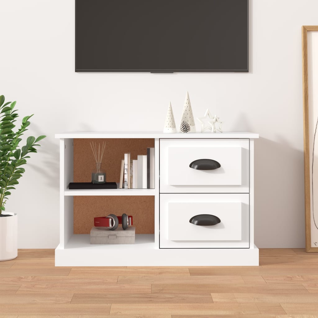 Szafka pod TV, biała, 73x35,5x47,5 cm, materiał drewnopochodny
