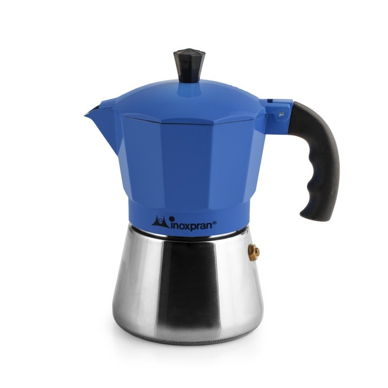 Cafeteira Inoxpran de alumÃnio com 3 xÃcaras e caldeira de aço inoxidável, azul