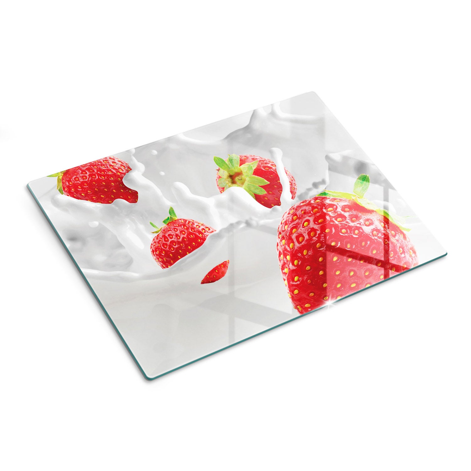 Ekskluzywna deska kuchenna ze szkła hartowanego z nadrukiem - Truskawki Mleko - 30x40 - Tulup