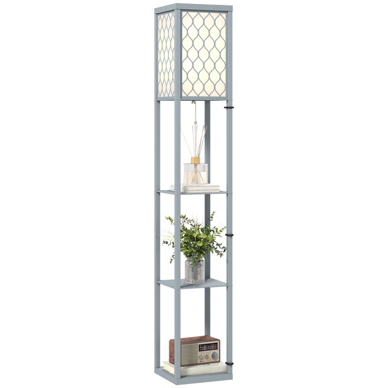 Lampa podłogowa z półką, 3 przegrody, kompaktowe wymiary, MDF, jasnoszara