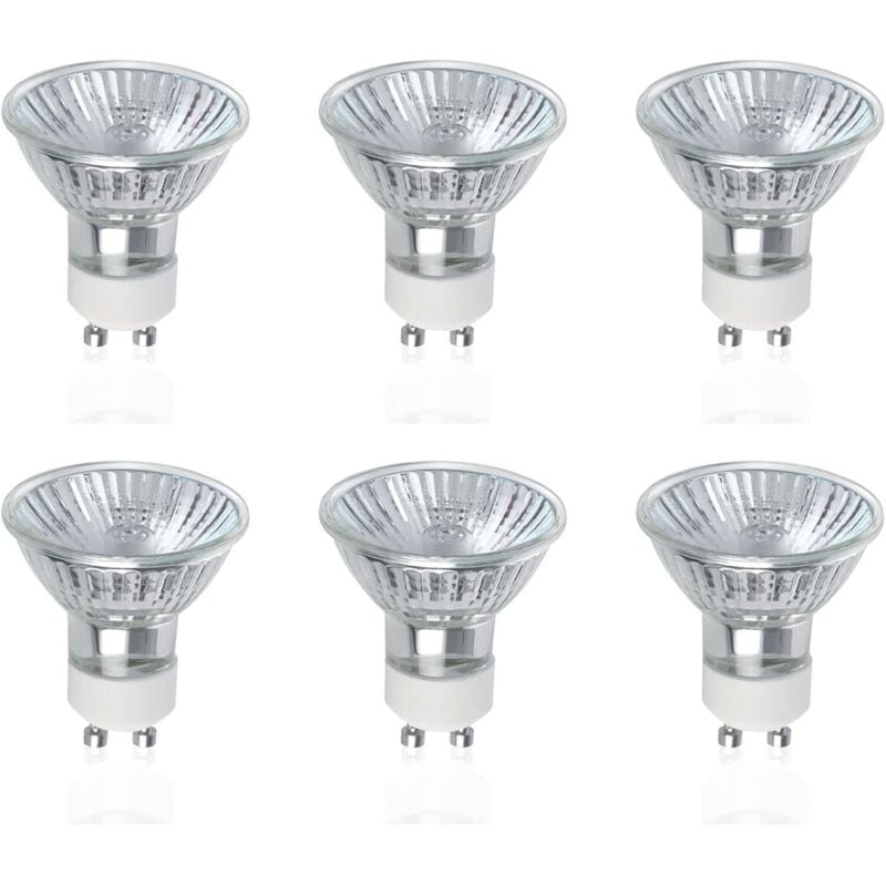 Żarówki halogenowe GU10, opakowanie 6 sztuk, reflektory halogenowe GU10 o mocy 50 W, prąd zmienny 220 V–240 V, 700 lumenów, kąt wiązki 40°, 2800 K