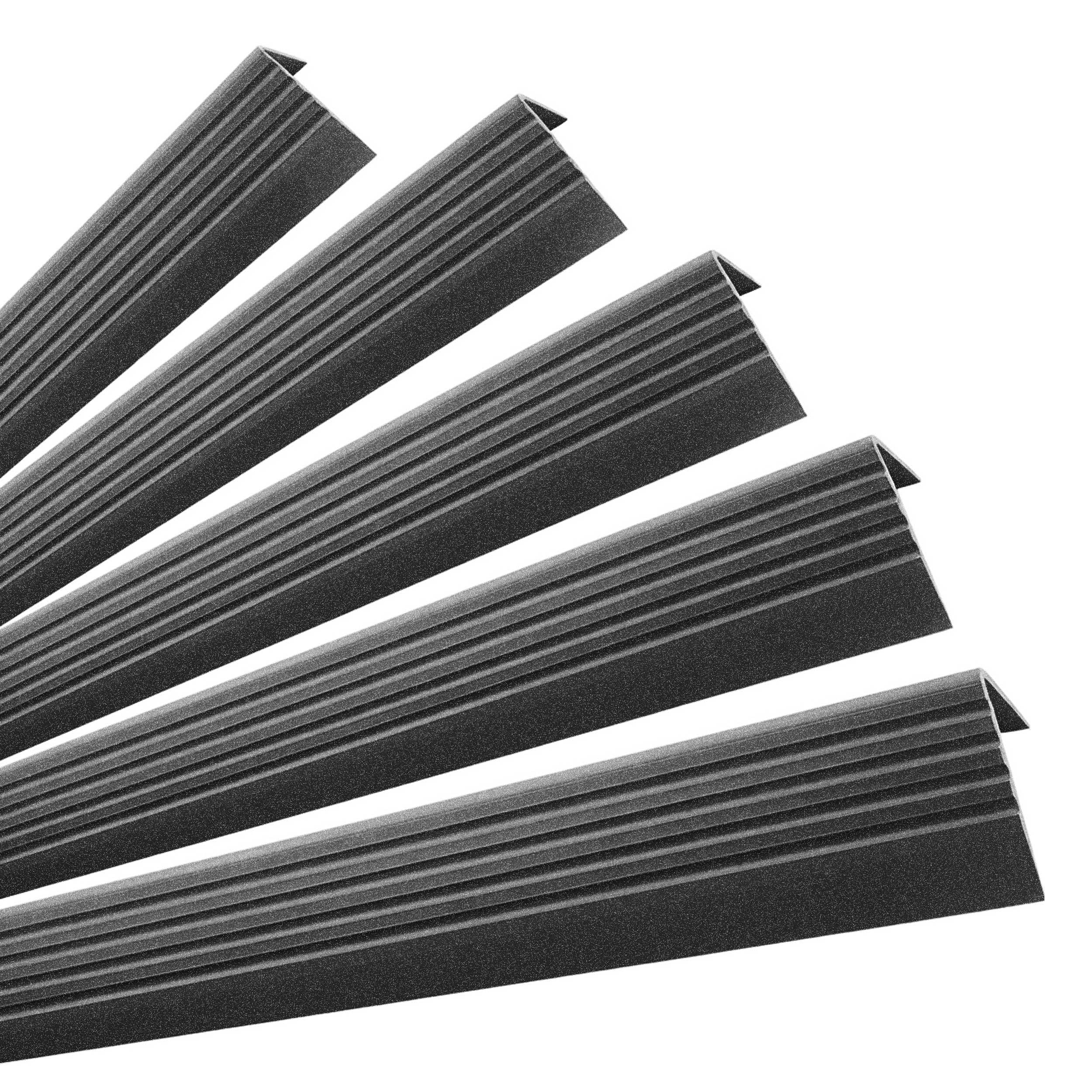 5x Profil schodowy samoprzylepny 50x42 mm PVC na krawędzie stopni z ryflowaniem - 100 cm, czarnysrebrny