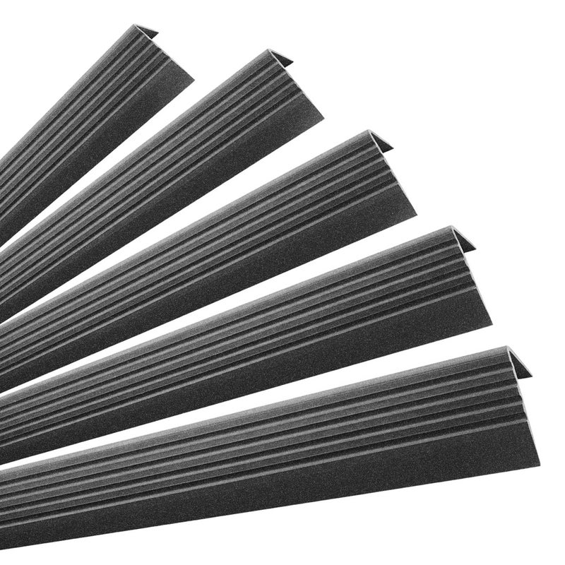 5x Profil schodowy samoprzylepny 50x42 mm PVC na krawędzie stopni z ryflowaniem - 100 cm, czarnysrebrny