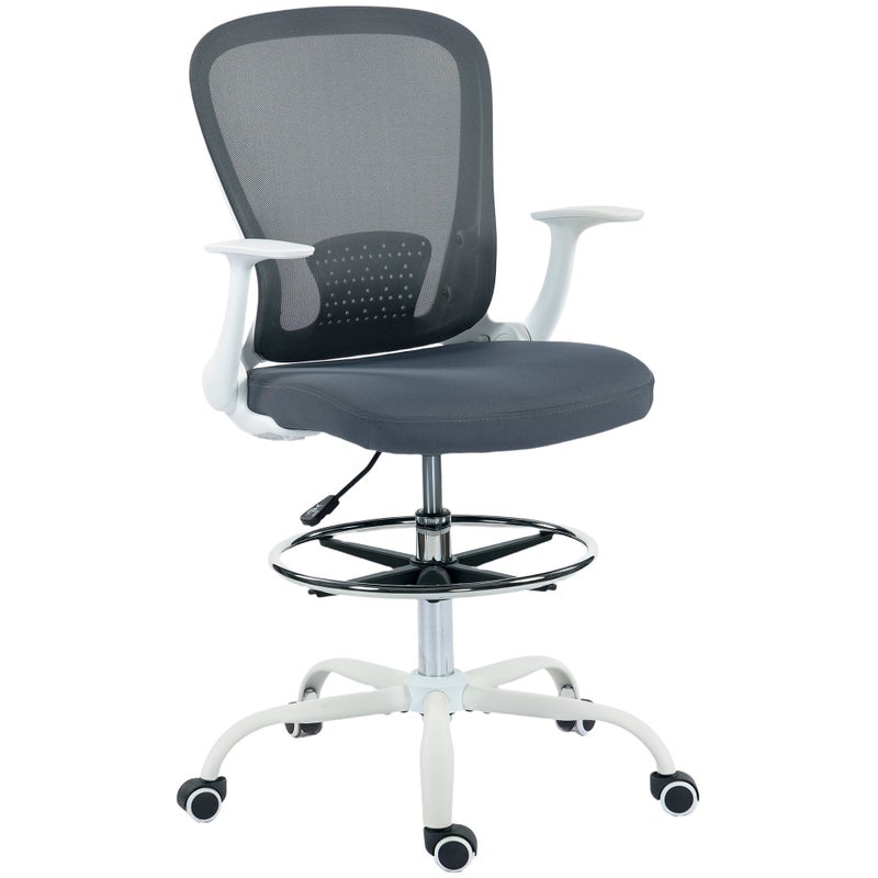 Ergonomiczny fotel biurowy z regulowanym podnóżkiem i podnoszonymi podłokietnikami, regulowana wysokość, 59x62x99-119 cm, szary