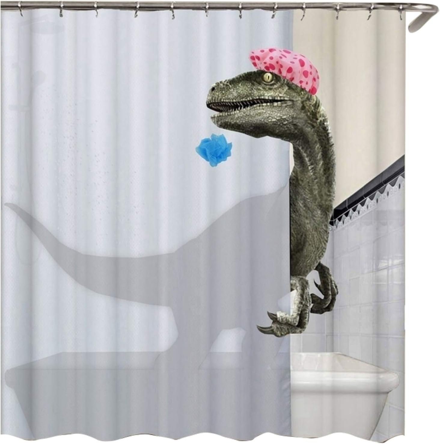 Zasłona prysznicowa 180 x 180 cm, wodoodporna, odporna na pleśń, z motywem dinozaura, z 12 kółkami
