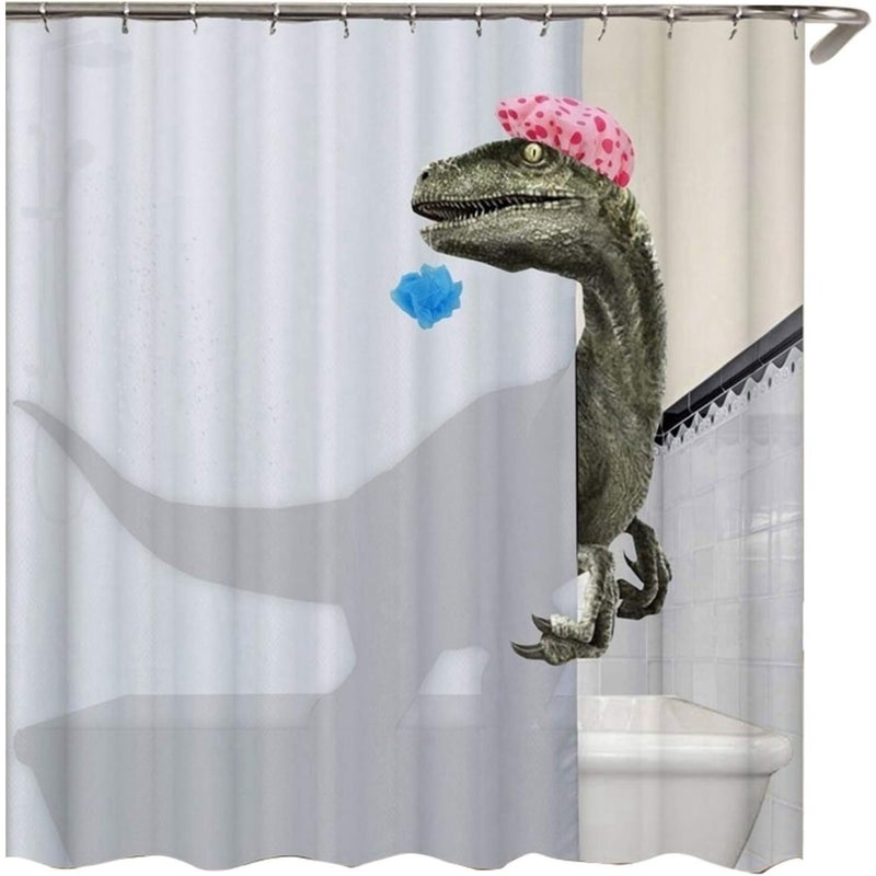 Zasłona prysznicowa 180 x 180 cm, wodoodporna, odporna na pleśń, z motywem dinozaura, z 12 kółkami
