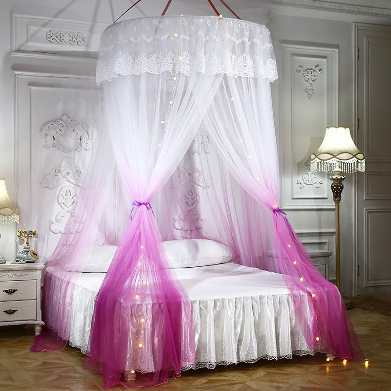 Baldachim Księżniczki z Bajkowym Światłem, Moskitiera Kopułowa do Łóżka do Sypialni i Akademika, Czerwona Róża, Średnica 120 x Wys. 250 cm