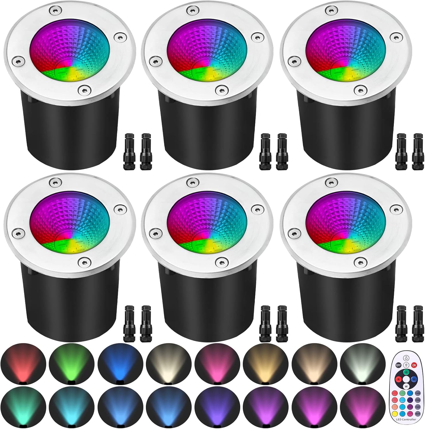Reflektory wpuszczane RGB do oświetlenia krajobrazu, 6-watowe, niskonapięciowe, zmieniające kolor reflektory krajobrazowe, reflekto (zestaw 6 sztuk)