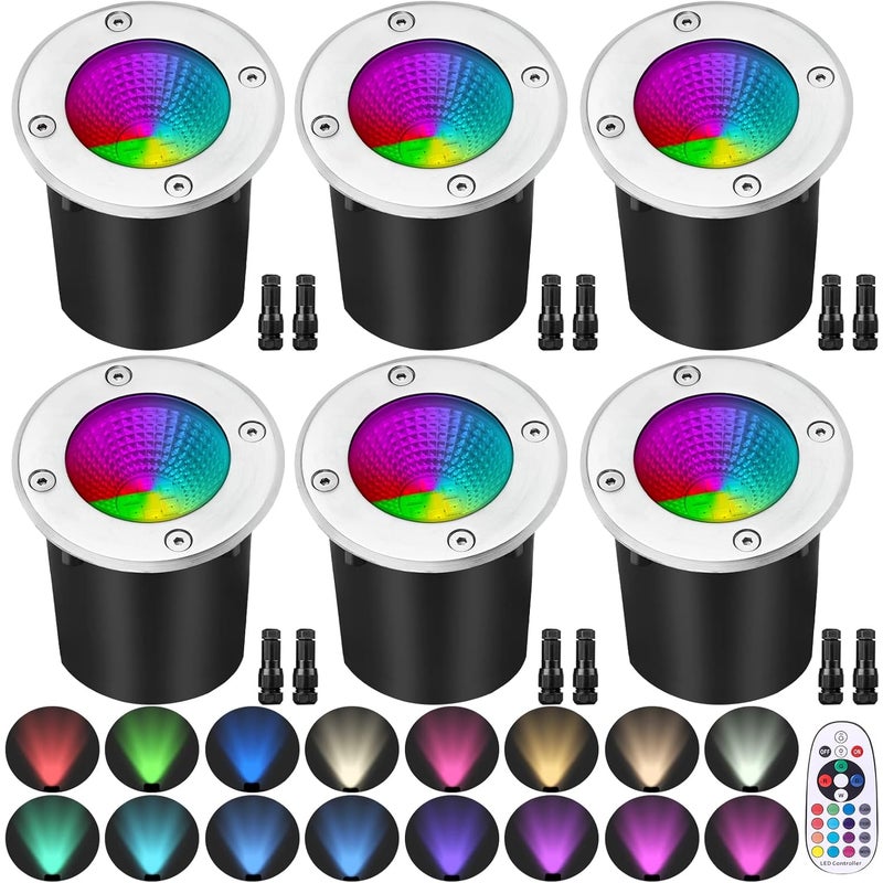 Reflektory wpuszczane RGB do oświetlenia krajobrazu, 6-watowe, niskonapięciowe, zmieniające kolor reflektory krajobrazowe, reflekto (zestaw 6 sztuk)