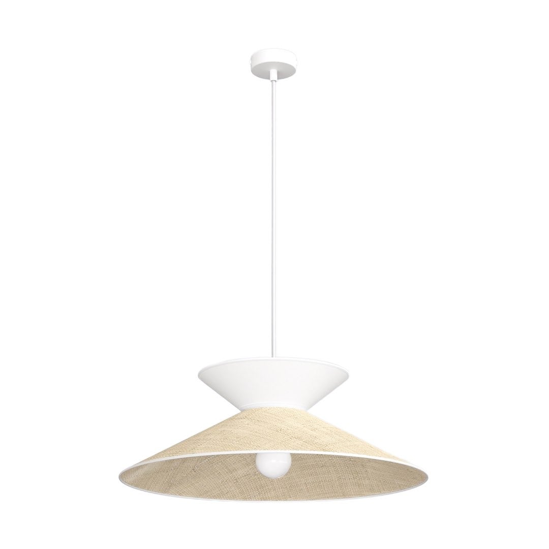 Lampa wisząca japandi beżowo-biała rattanowa podwójny stożkowy abażur 1xE27 15W SOFTA Emibig