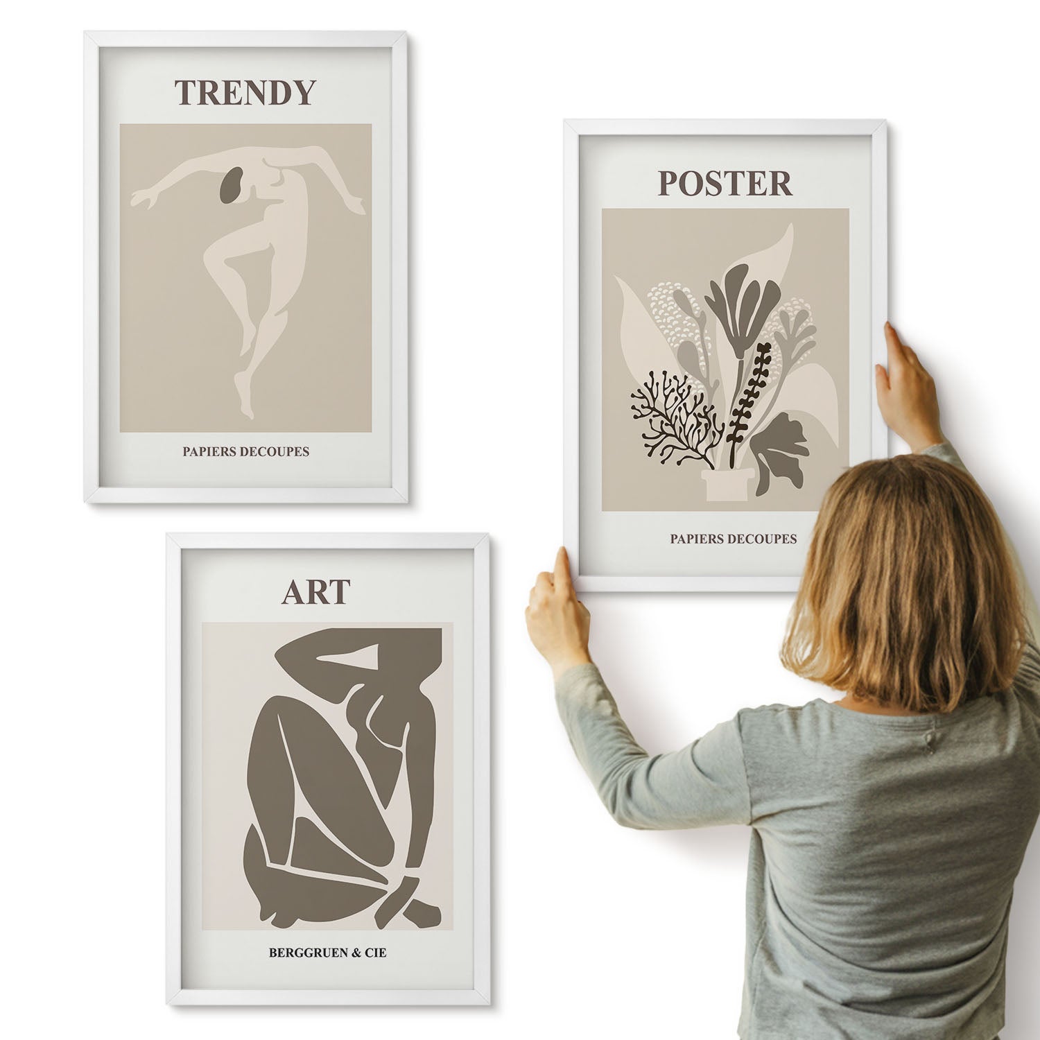 Galeria ścienna 3-częściowy komplet obrazów w białych ramach - Figury ludzkie z roślinami Henri Matisse - ArtPrintCave