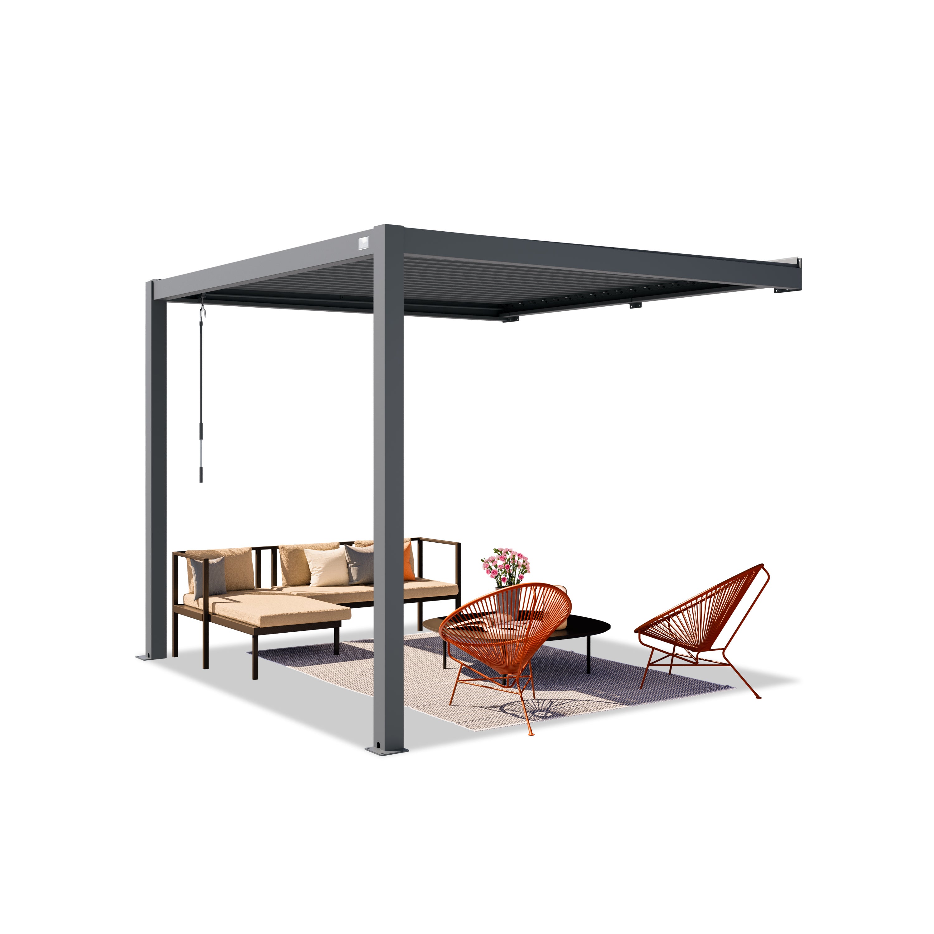 PRIMEYARD Pergola przyścienna tarasowa 3x3 m słupy aluminium z dachem z listew stalowych pergola przyścienna antracyt