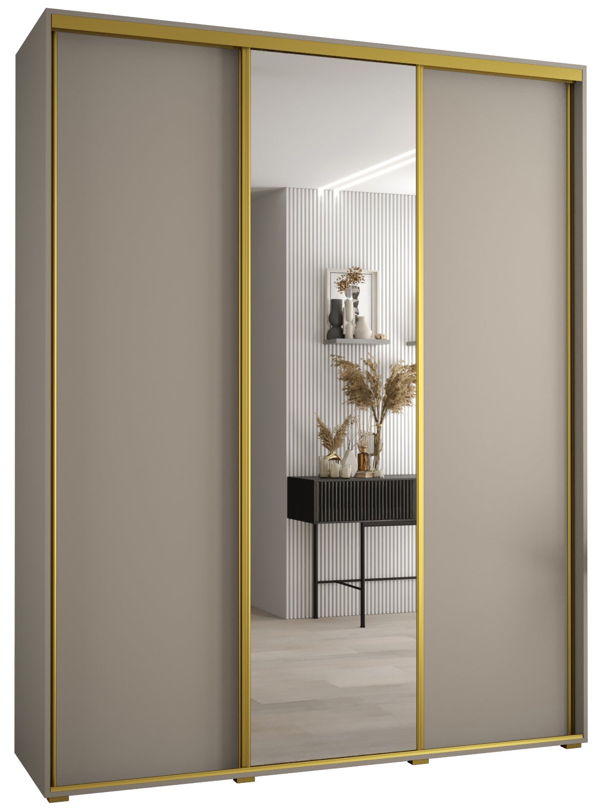 Szafa przesuwna z lustrem wysoka Dakota 3 200 x 45 x 235,2 cm kaszmir + u. Złoty - Abiks Meble