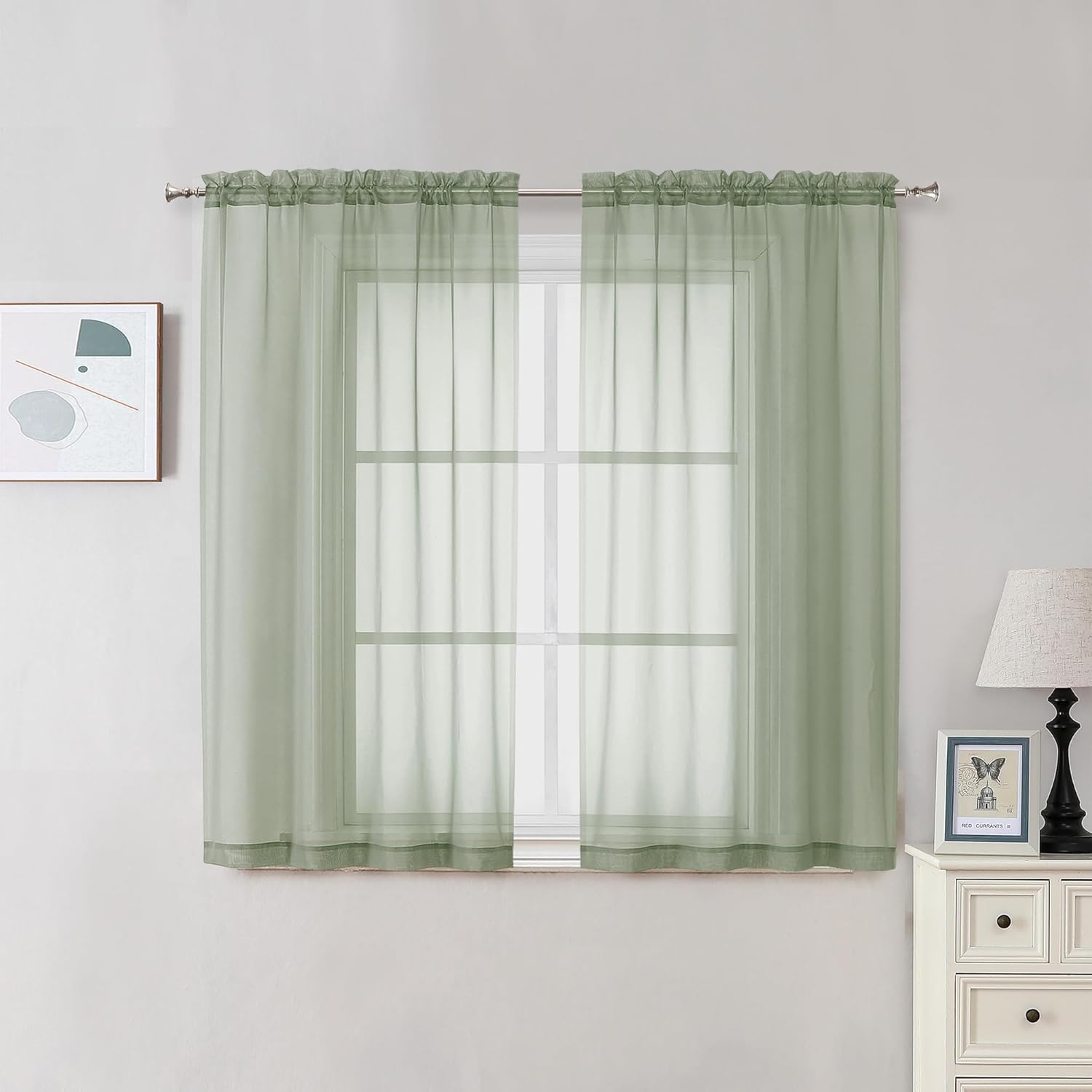 Firanki 107×137 cm, idealne do sypialni, salonów i kuchni, eleganckie i lekkie (zielone, 2 sztuki w opakowaniu)