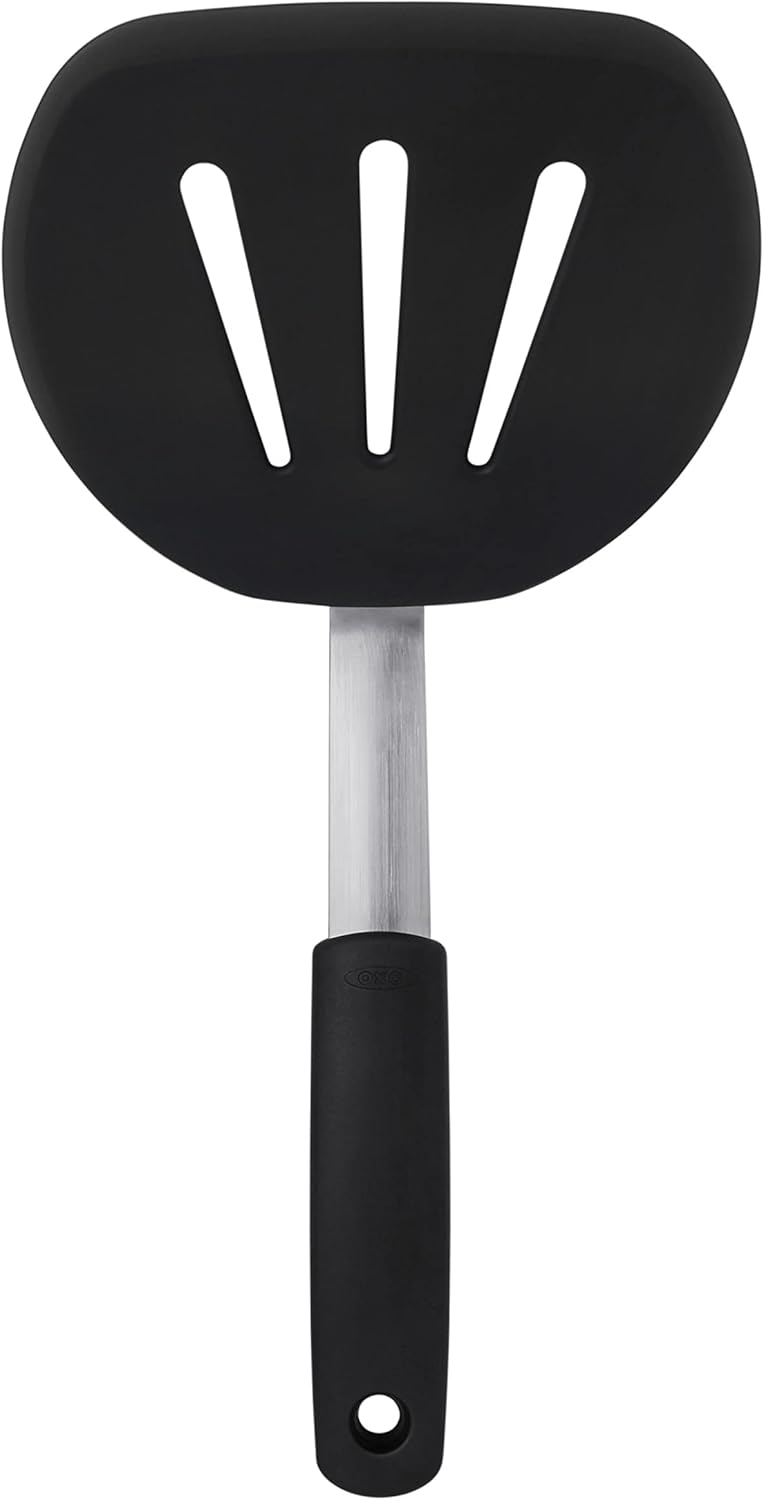 Elastyczna silikonowa szpatułka do naleśników - Szpatułka kuchenna do naleśników i racuchów - Silikon, Stal nierdzewna, Czarna, 30 cm