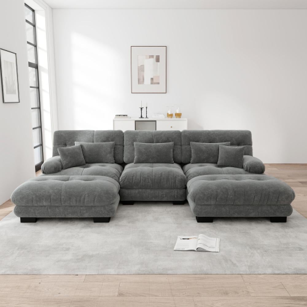 Narożna sofa Cloud do salonu, podwójna sofa z tkaniny szenilowej z 3 poduszkami lędźwiowymi i 3 poduszkami dekoracyjnymi, rama z litego drewna