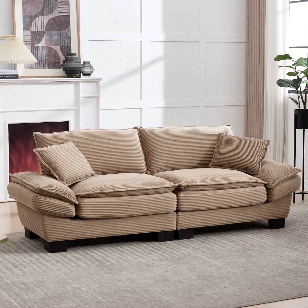 Nowoczesna sofa dwuosobowa z bardzo głębokiego aksamitu z poduszkami, 224×81×81 cm, drewniana rama i designerskie nogi