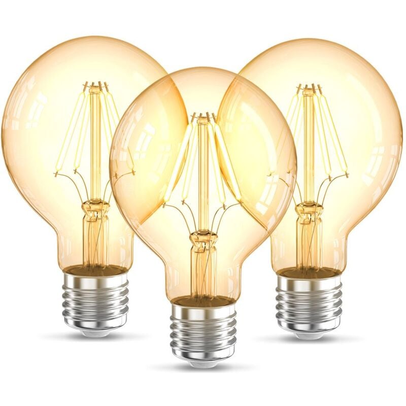 B.K.Licht Zestaw 3 żarówek LED Edison Vintage G80 I E27, 4W, biała ciepła 2200K, jasność 320lm, żarówka retro z żarnikiem