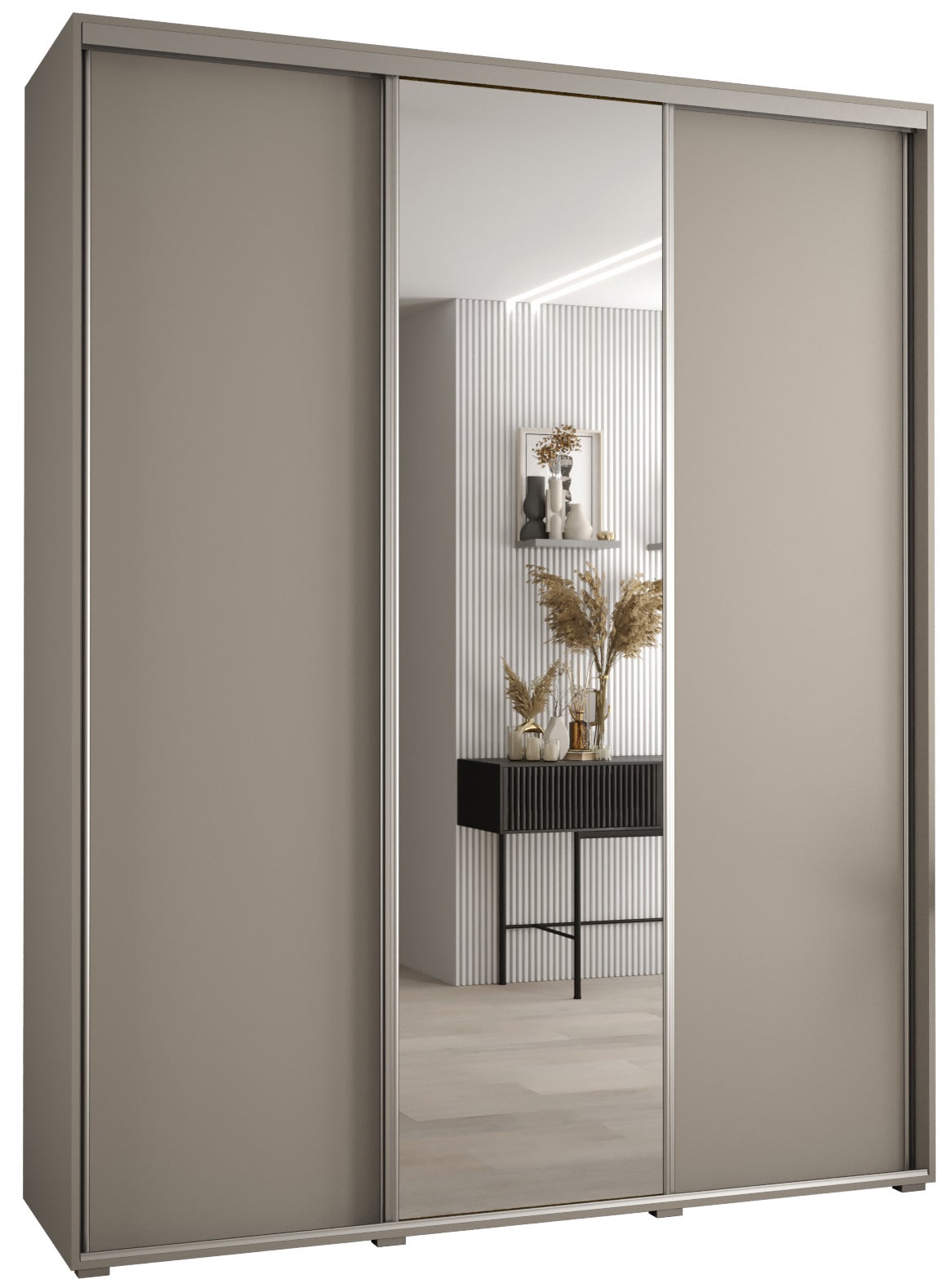 Szafa przesuwna z lustrem wysoka Dakota 3 190 x 45 x 235,2 cm kaszmir + u. Srebrny - Abiks Meble