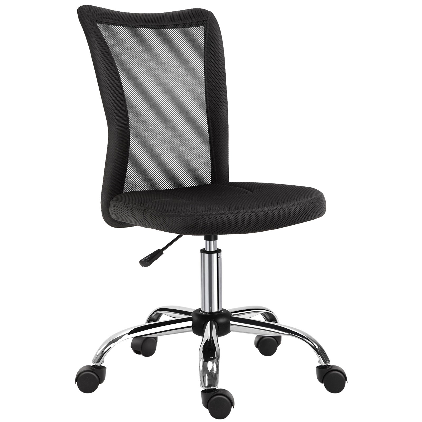 Ergonomiczny fotel biurowy, regulowany na wysokość, chromowana podstawa, obrotowy o 360°, tapicerka z czarnej siatki