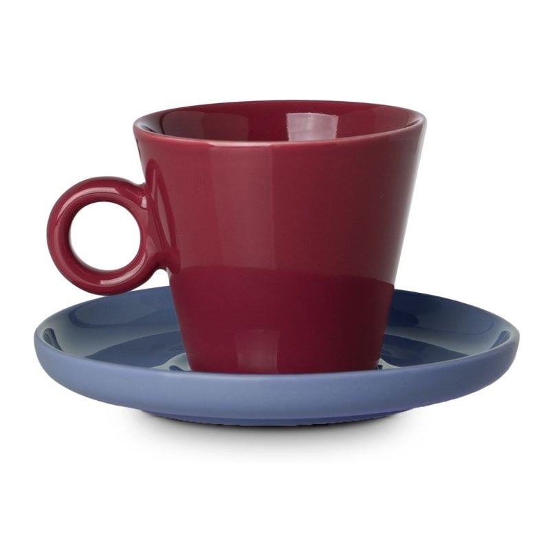 Filiżanka do cappuccino ESTIA Cream 200 ml czerwona z niebieskim spodkiem 1 szt.