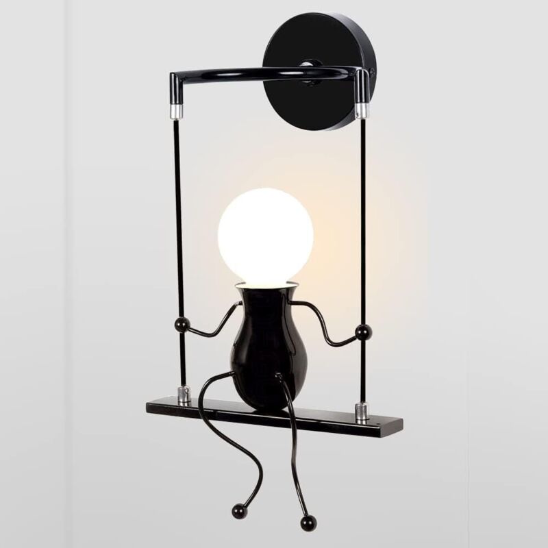 Czarna metalowa lampa ścienna E27 – Kreatywna dekoracyjna lampa, idealna do pokoju dziecięcego i przedpokoju – żarówka nie jest dołączona.