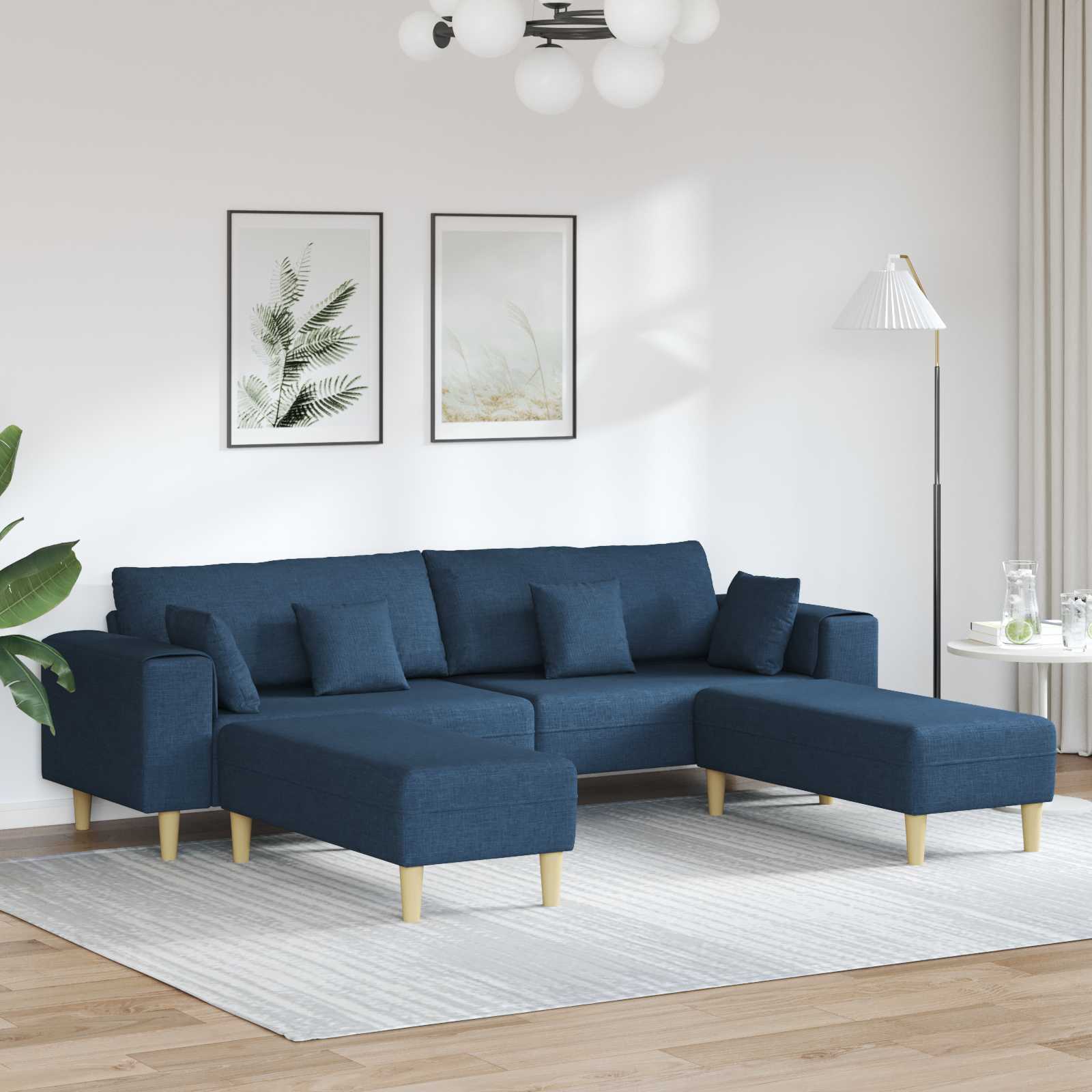 Sofa z poduszką 3 pcs Niebieski tkanina vidaXL